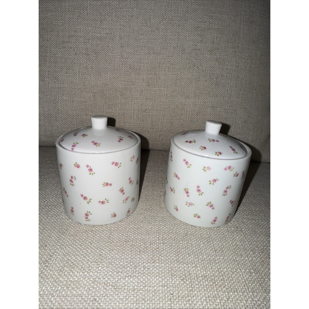 Set Of 2 Candle In Porcelain Jar w/Lid I.W. Rice‎ & Co. Inc. Import Vintage